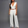 Kobiety Jumpsuits Rompers Business Formal kombinezonu noszenie kobiet eleganckie długie głębokie v dekolt owij kombinezon stały pasek koszulki elastyczna talii kombinezon szeroka noga t230504