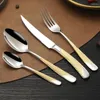Dinnerware Sets 4PCS High Quality Cutlery Set Handle Exquisite Carving Stainless Steel Golden Tableware Knife Fork Spoon Flatware