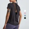 Actieve shirts losse yoga-kleding tops van korte mouwen lopende snel drogende t-shirts korte sport holle fitness dames voor