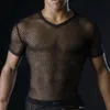 Men's T-Shirts Sexy Men Mesh See Through T-Shirt Fishnet Hollow Clubwear Streetwear Perform Male Short Sleeve Top Undershirt Top Tee gifts 230503