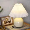 Table Lamps Ceramic Pleated Lamp Bedroom Bedside Nordic Minimalist Retro Style Night Light