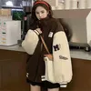 Damenjacken Deeptown Vintage Lammwolle Baseballjacke Damen Übergroße Harajuku Mode Korean Streetwear Trend Warm Heavy Female