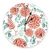 Orologi da parete Fiore rosso Foglie verdi Pianta Orologio rotondo Decorazioni per la casa creative Soggiorno Orologio da parete digitale con aghi al quarzo