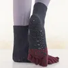 Athletic Socks Five Toed Yoga Women Cotton Dot Silicone Non-slip Grip Pilates Half Toe Toeless Crew