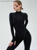 Kvinnors jumpsuits rompers Mozision Autumn Sexig bodycon playSuit Women Jumpsuit O Neck Short Sleeve Zipper Bodysuit Female Elegant Slim Playsuits Rompers T230504