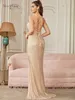 Feestjurken sprankelende champagne pailletten zeemeermin avondjurken voor vrouwen sexy spaghetti backless long split avond prom party jurken 230504