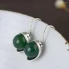 Dangle Küpe Fnj Yeşil Acate 925 Gümüş Orijinal Pure S925 Sterling Damla Küpe Kadın Mücevherleri Kırmızı Zirkon