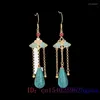 Dangle Earrings Turquoise Water Droplet 925 Silver Luxury Gifts Real Natural Chinese Talismans Jewelry Women Charms Jade Gemstones