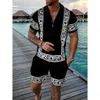 Męskie koszulki geometryczne Nowe letnie moda dla męskich torów męskie dorywcze krótkie rękawy Tshirtshorts garnitury Camisetas ropa hombre 2 -częściowy zestaw J230503