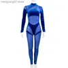 Kobiety kombinezonki rompers Kricassen Sexy Blue Velvet Mesh Patchwork Chude Long Spot Scossuit Kobiet Sheer Rompers Clubwear Birthday Stroje T230504