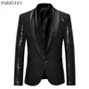 Men's Suits Blazers Black Sequin One Button Shawl Collar Suit Jacket Men Bling Glitter Nightclub Prom DJ Blazer Jacket Men Stage Clothes for Singers 230503