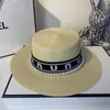 All-Match Ribbon Pearl Flat-Top Cap Affordable Luxury Fashion Wind Vintage Top Hat Outdoor Travel Sun Protection Wide Brim Grass