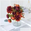 Couronnes de fleurs décoratives Soie Rose Bouquet de fleurs artificielles Table de mariage Décoration Home Decore Faux Saint Valentin Drop Deliv Dhyg3