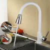 Kitchen Faucets White Single Handle Pull Out Tap Hole Swivel 360 Degree Water Mixer