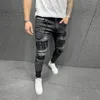 Erkek kot pantolon boyalı streç skinny jeans ince fit yırtılmış sıkıntılı sırtlı diz yaması denim pantolon marka maskulina için gündelik pantolon 230503