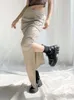 Skirts Darlingaga Harajuku Fashion Low Waist Solid Maxi Skirt Women High Retro Ruched Cargo Long Split Tech Outfits Korean 230428