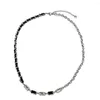 チェーン黒い白い四角いガラス女性のためのネックレス