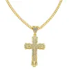 Halsband för herrkedja kubansk länk Guldkedjor Isade ut smycken Shiny Diamond Cross Pendant Halsband för män och kvinnor