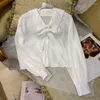 Women's Blouses Brand Design Elegant Baby Collar White Shirt French Sweet Long-Sleeved Short Heavy Work Beaded Blouse 2023 Spring Korean