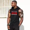 MENS TANK TOPS MUSCLEGUYS Märke Kläd Gym Hooded Top Men Bodybuilding Stringer Hoodie Top Workout Singlet Fitness Sleeveless Shirt 230504