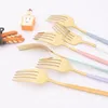 Dinnerware Sets 6Pcs Dinner Fork Cutlery Set Multicolor Gold Dessert Forks Stainless Steel Tableware Western Kitchen Flatware