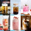 Water Bottles 550ml400ml Glass Cup with Lid and Straw Transparent Reusable Coke Cup Juice Glass Beer Can Milk Mocha Cups Mug Drinkware 230503