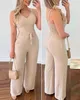Kvinnors jumpsuits rompers Summer Woman Long Jumpsuits Elegant Sexig V-ringning Shirred Cami Top High midjebyxor Set Fashion Casual One Pieces 230504