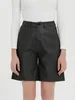 Shorts femininos zhisilao elástico na cintura pux shorts de couro feminino strô de alta cintura alta outono inverno largura meia calça 230504
