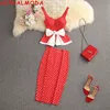 Dwuczęściowa sukienka Alphalmoda Women Ruffled Sweet Bow Sashes Szczupły górny tylny szczelinowy spódnica 2PCS Suit mody 230504