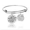 Bangle Stainless Steel Bangles Engraved Words Roud Pendant Apple Clear Crystal Charm Bracelets Women Men Teachers Gifts Jewelry