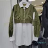 Women's Jackets European Trend Ladies Jacket Fake Two Piece Zipper Stitching Design Women Overcoats Big Size Green Outerwear 2023 Autumn