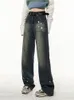 Женские шорты Y2K Women Vintage Streetwear Retro Corean Blue Star Jeans Высокие брюки с прямыми брюками.