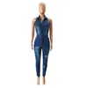 Kvinnors jumpsuits rompers jeans sträcker overalls knappar kvinnliga stänger av mager blå denim casual jumpsuit rompers 230504