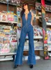 Kvinnors jumpsuits Rompers Blue Backless Heart Cutout Bodycon Jumpsuit för kvinnor Summer ärmlösa Slim Outfits Retro Denim Jumpsuits 230503