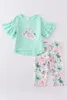 Kläder sätter Girlymax Summer Baby Girls Kids Clothique Bunny Leopard Kort ärm Top Bell Bottoms Flare Pants Set S Outfits 230504