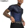 T-shirt da uomo INCERUN Moda Uomo T-shirt in rete See Through Manica corta Slim Shiny Party Nightclub T-shirt sexy Camiseta sottile e traspirante 230503