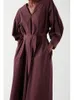 Sukienki swobodne kobiety w szyku V Neck Bawełniany kolor luźna sukienka midi z szarfią panie z trzech ćwierć rękawów.