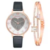 腕時計女性ダイヤモンドウォッチダイアルブレスレットウォッチセットレディースレザーバンドQuartz Wristwatch Hearthemal