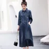 Abiti casual Denim per donna 2023 stile francese blu tinta unita maniche lunghe estate elegante abito da strada largo cintura impero