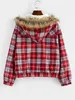 Giacche da Donna ZAFUL Plaid con Spalla Goccia Tasca Foderata in Peluche Parka Cappotto da Donna con Bottoni in Pelliccia Sintetica per L'Autunno Inverno Felpa con Cappuccio Outwear