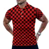 Polos masculinos simples quadro-checkerboard camisa polo casual vermelha e preta camisetas quadriculadas de manga curta Moda gráfica de verão superdimensionadas tops