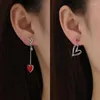 Ohrstecker Korean Asymmetrisches Rotes Herz Für Frauen Kreative Hohl EKG Quaste Zirkon Perle Mädchen Party Schmuck Geschenk