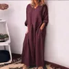 Vestidos casuais 2023 Mulheres Vintage Spring Spring O outam de tamanho longo vestido maxi maxi manga simples manga hem de linho de algodão