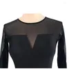 Stage Wear Backless Modern Dance Dress Women's National Standard Spandex Mesh Stitching Long Sleeveved borduurwerk Ballroomoefening