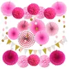 Autres fournitures de fête festive 21 pcs éventails en papier guirlande pompons fleurs Noël Halloween décoration mariage bébé douche anniversaire décor à la maison 230504