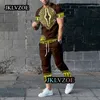 Mens Tracksuits 3D Print African Style Solid Sleevelong Pants Over -Male Clothing Tracksuit 2 Piece Set 230504