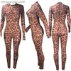 Kvinnors jumpsuits Rompers Sexig Leopard Print Jumpsuit Club Outfits For Women Party Midnight Mesh BodyCon Rompers Womens Jumpsuit Dance One Piece Overalls T230504