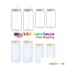 Water Bottles 12Oz 16Oz Usa Warehouse Diy Blank Sublimation Can Tumblers Shaped Beer Glass Cups With Bamboo Lid And St For Iced Coff Ot1Qj