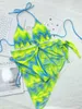 Bikinis set Tie Dye Halter Ruffled Bikini Female Micro Swimsuit Women Swimwear 3 pieces Bikini set With Sarong Bather Bathing Suit Swim 230503