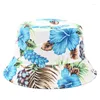 Berets Europe And Americainsbucket Hat Ladies Printed Double-sided Sun Summer Outdoor Travel Foldable Basin